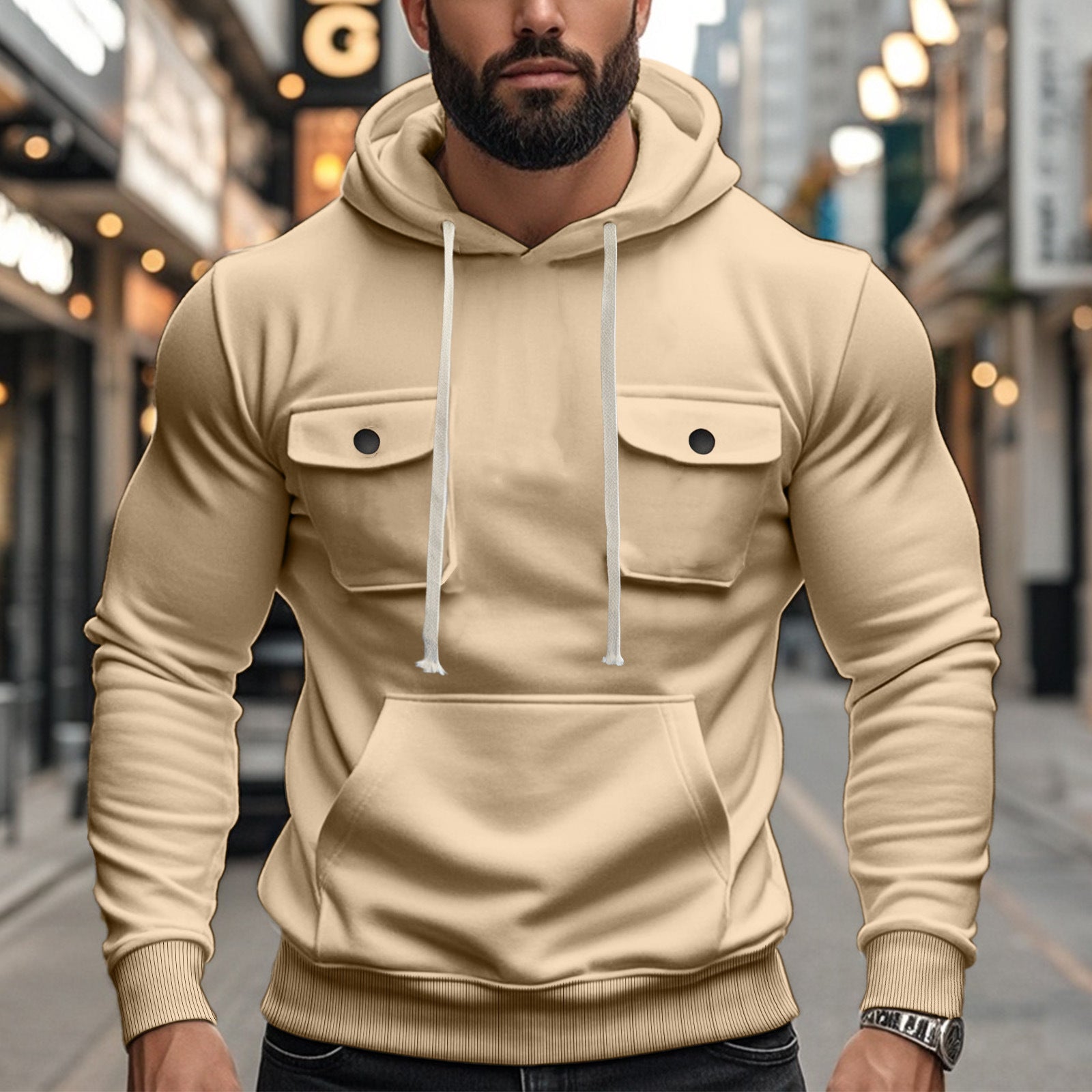 Workwear Multi-pocket Long Sleeve Solid Color Coat For Men - DM Otaku Shop