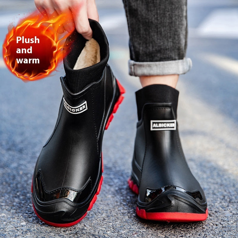 Large Size Fixed Velvet Rain Boots Stylish Water Shoes Men And Women Outdoor - DM Otaku Shop