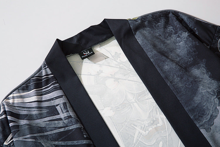 New Style Demon Printing Cardigan Men Cosplay Obi Male Yukata Haori Samurai Traditional Japanese Clothing - DM Otaku Shop