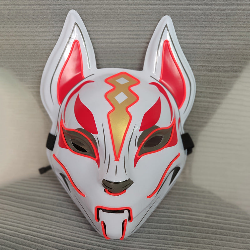 Glowing Cat Face Mask For Women Demon Slayer Cold Light Fox Mask Masquerade Cosplay Props Bar Haunted House Christmas Decor - DM Otaku Shop