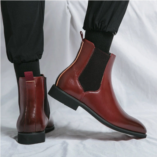 High-top Leather Shoes Men's Pointed Chelsea Booties - DM Otaku Shop