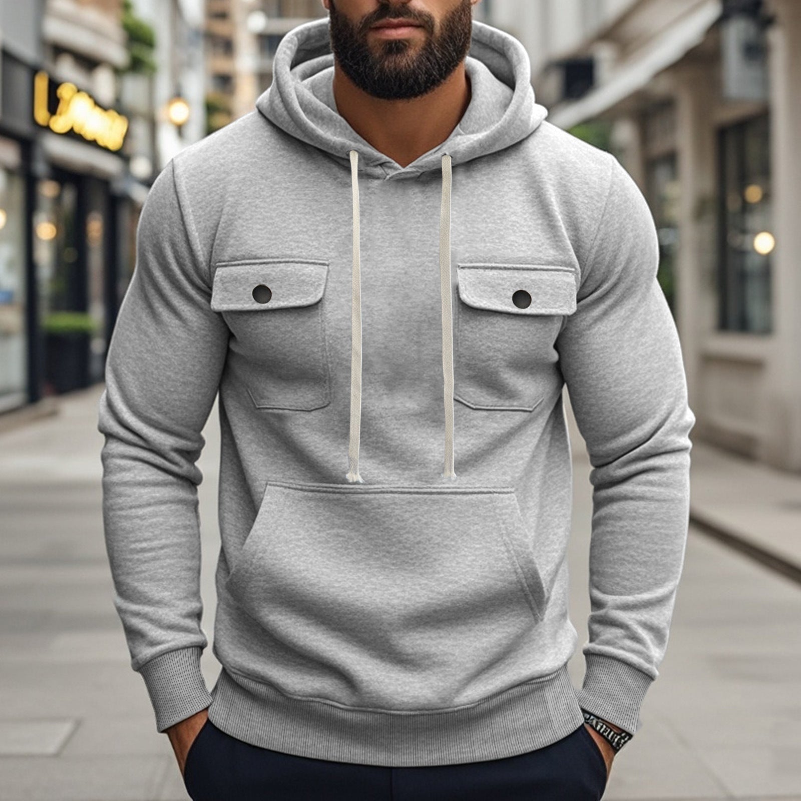 Workwear Multi-pocket Long Sleeve Solid Color Coat For Men - DM Otaku Shop