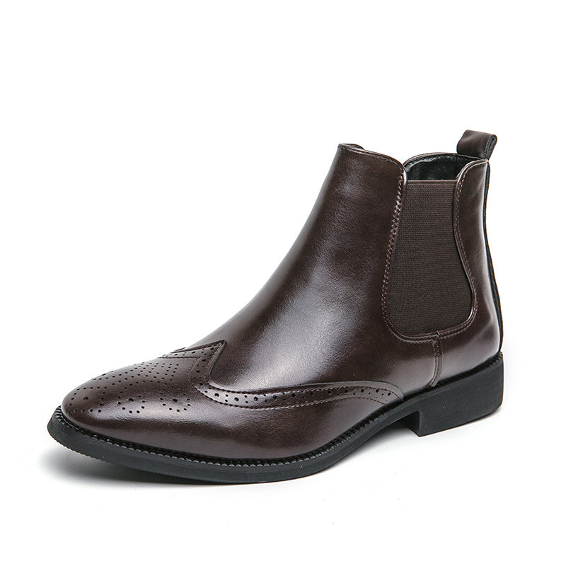 High-top Leather Shoes Men's Pointed Chelsea Booties - DM Otaku Shop