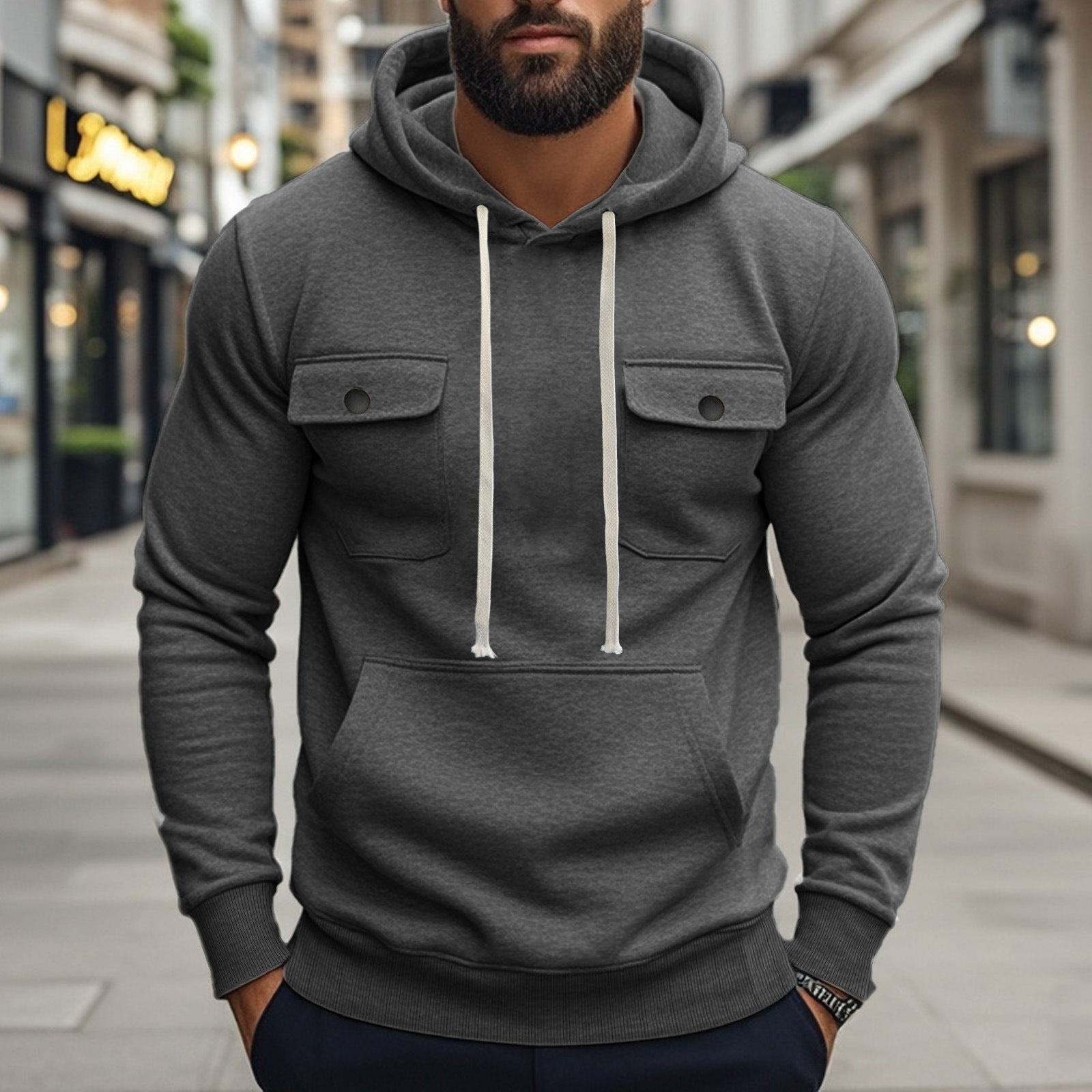 Workwear Multi-pocket Long Sleeve Solid Color Coat For Men - DM Otaku Shop