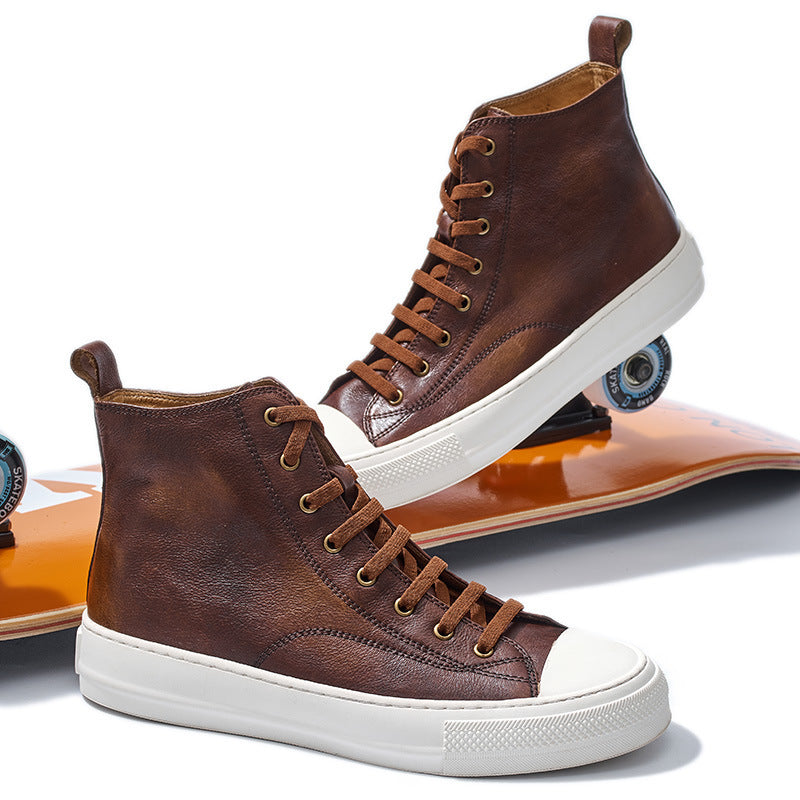 Genuine Leather Retro Japanese And Korean Style Sneakers - DM Otaku Shop