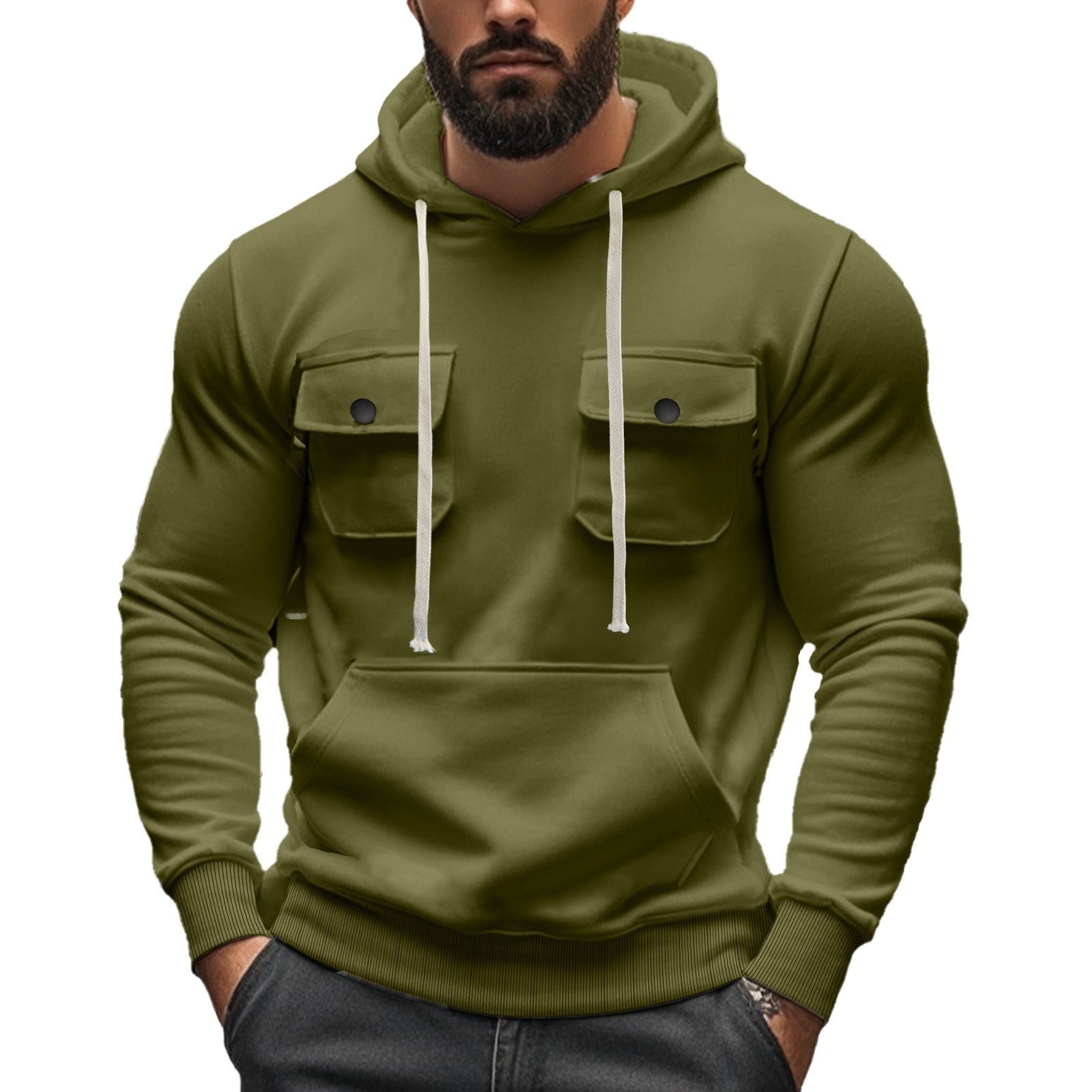 Workwear Multi-pocket Long Sleeve Solid Color Coat For Men - DM Otaku Shop
