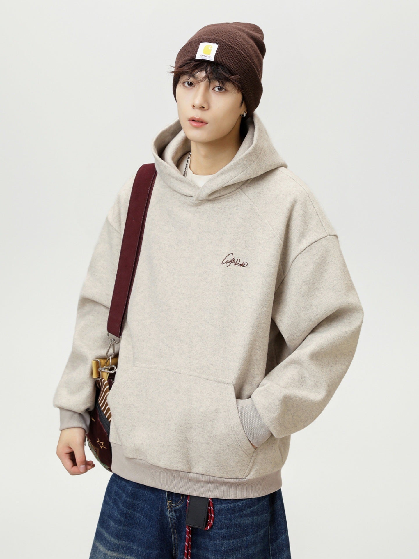 Split Structure Contrast Color Embroidered Fashion Brand Loose Hoodie Coat - DM Otaku Shop