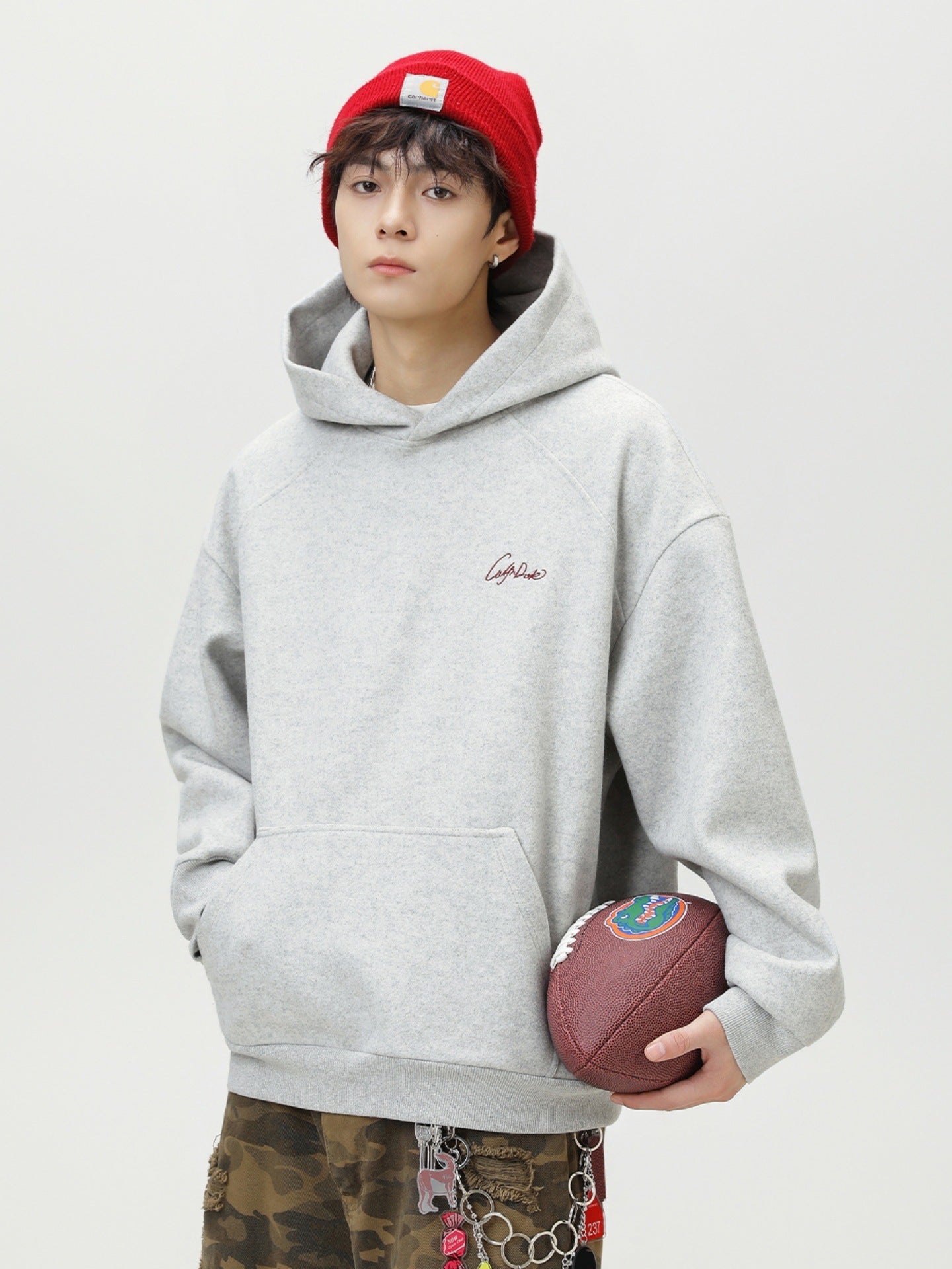 Split Structure Contrast Color Embroidered Fashion Brand Loose Hoodie Coat - DM Otaku Shop
