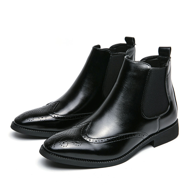 High-top Leather Shoes Men's Pointed Chelsea Booties - DM Otaku Shop