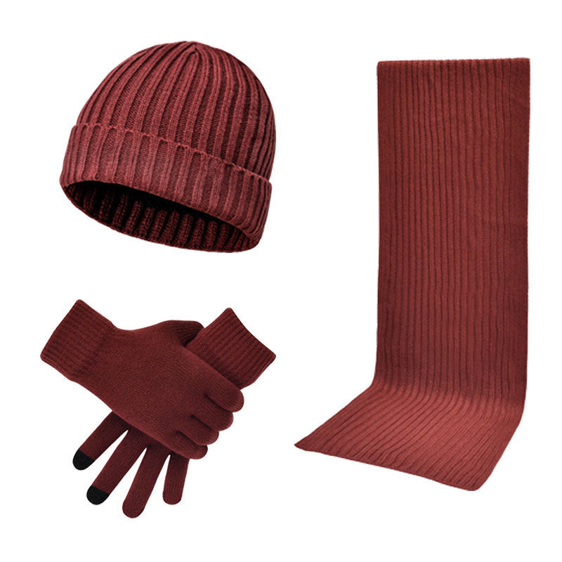 Men's And Women's Knitted Thickened Warm Wool Hat Scarf Gloves Three-piece Set - DM Otaku Shop