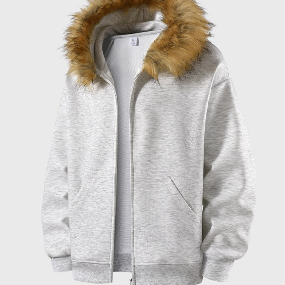 Fur Collar Zip-up Shirt Sweater For Men And Women - DM Otaku Shop