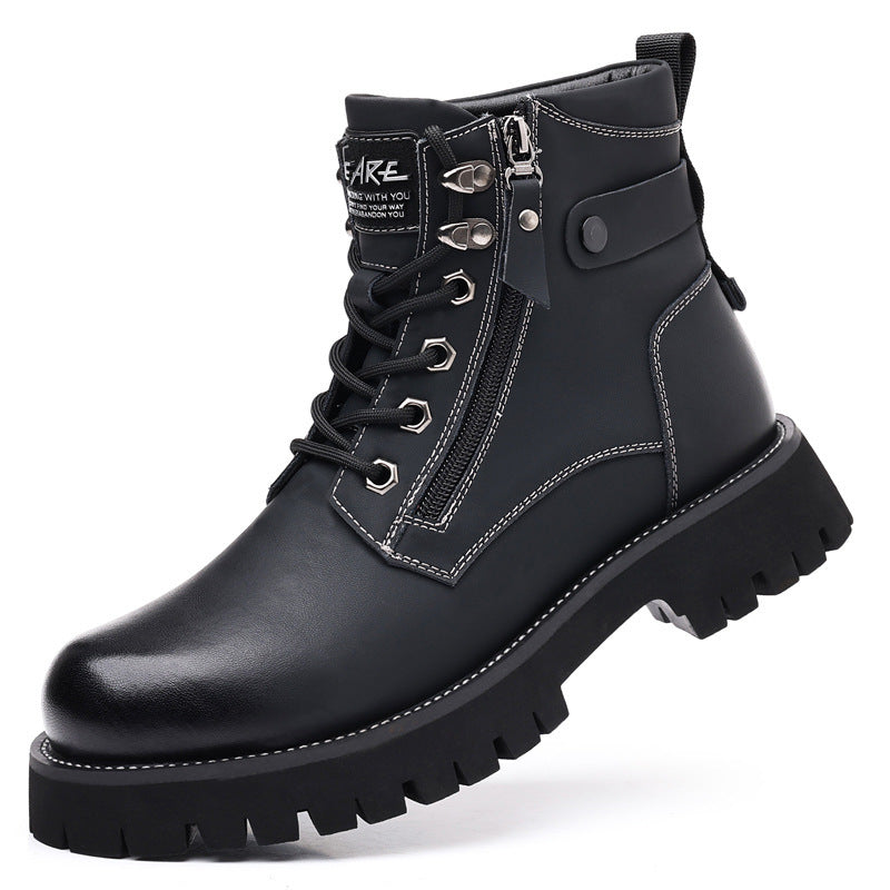 Men's High-top Velvet Thermal Height Increasing Leather Boots - DM Otaku Shop