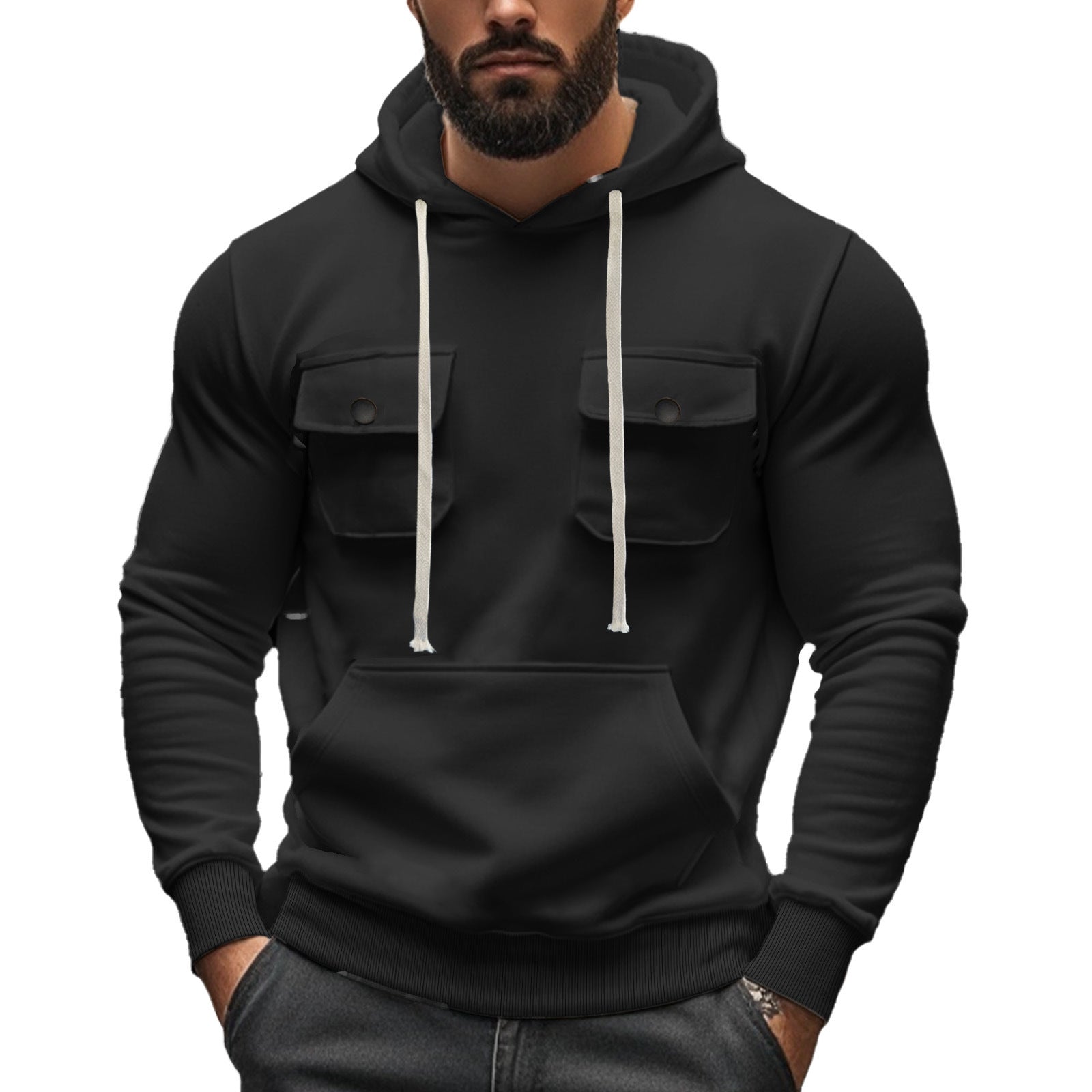 Workwear Multi-pocket Long Sleeve Solid Color Coat For Men - DM Otaku Shop