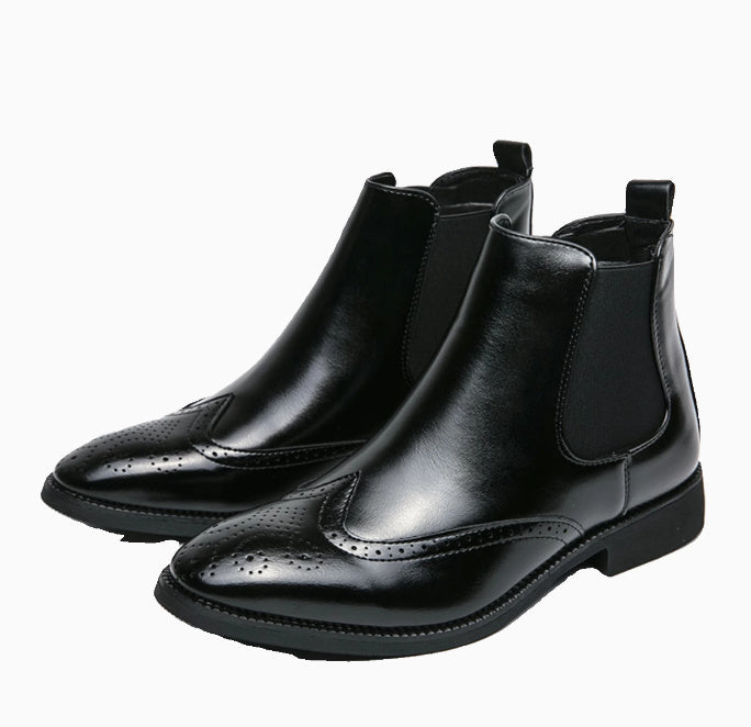 High-top Leather Shoes Men's Pointed Chelsea Booties - DM Otaku Shop