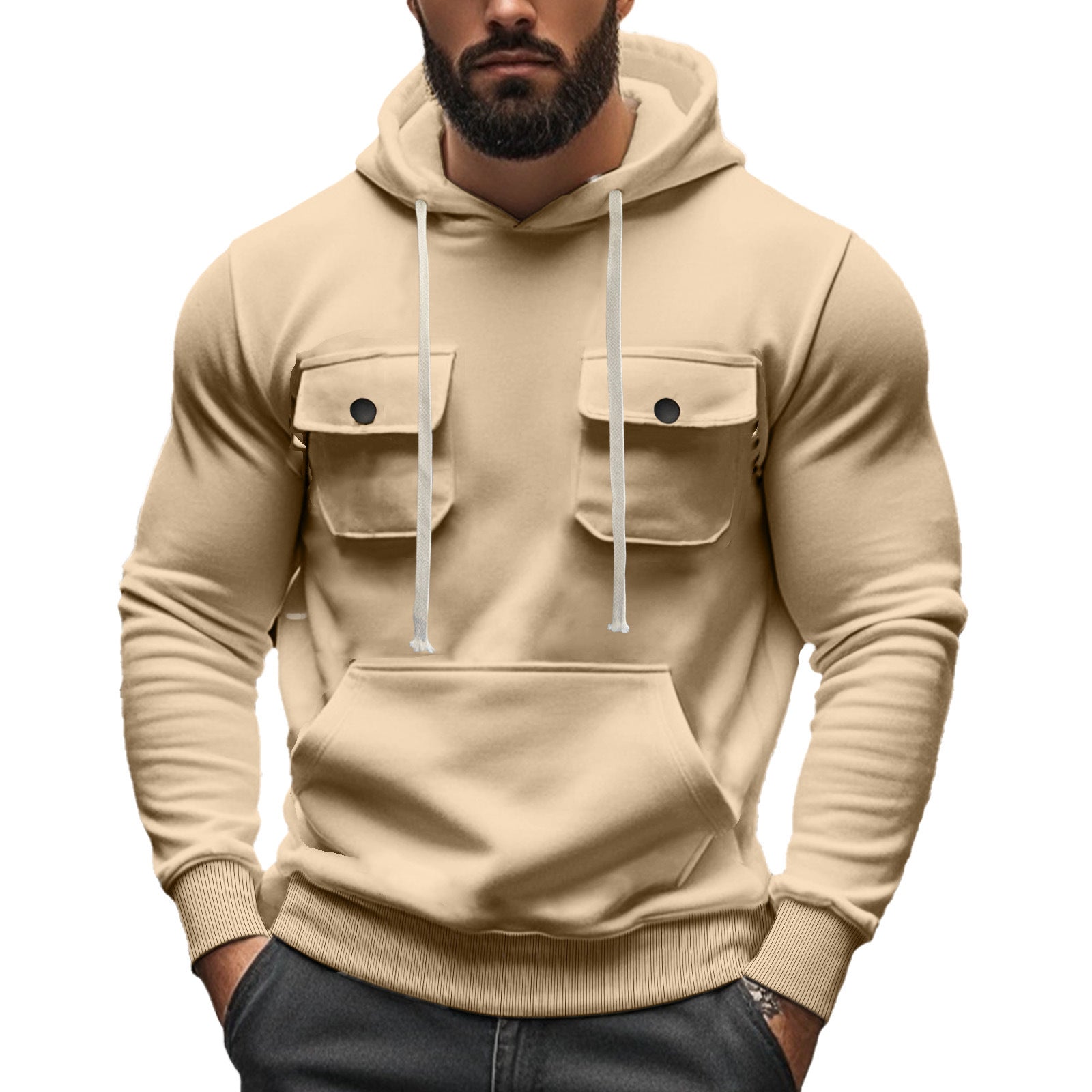 Workwear Multi-pocket Long Sleeve Solid Color Coat For Men - DM Otaku Shop