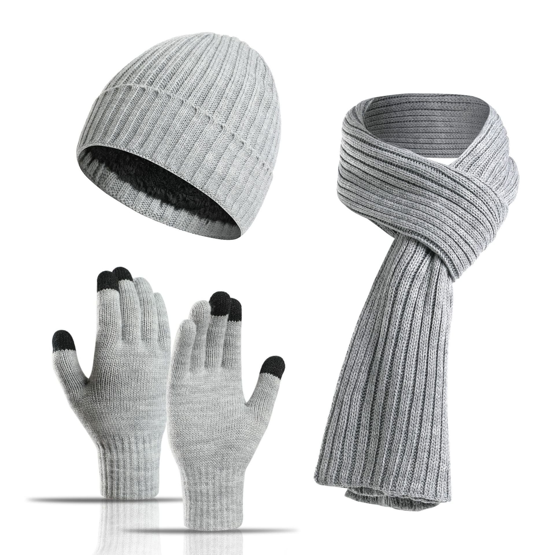 Men's And Women's Knitted Thickened Warm Wool Hat Scarf Gloves Three-piece Set - DM Otaku Shop
