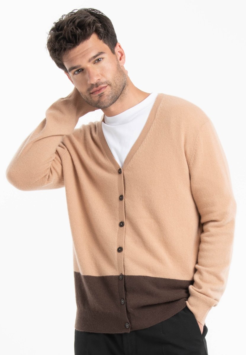 Cardigan cachemire marron/camel clair homme - GABI 6-3