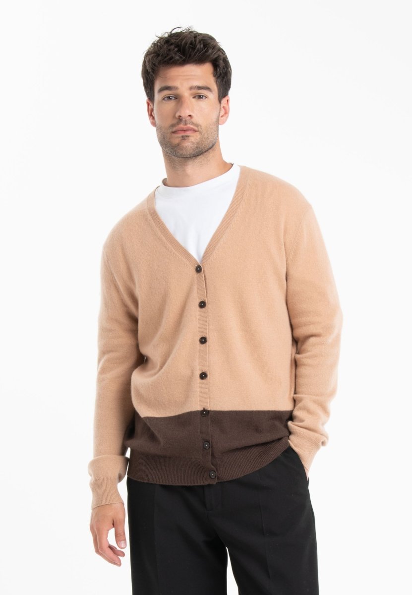 Cardigan cachemire marron/camel clair homme - GABI 6-0