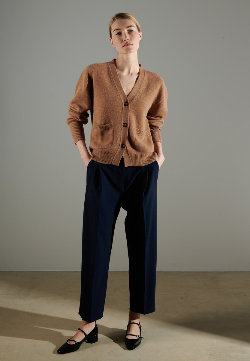 Cardigan col V cachemire 4 fils camel femme - NAMI 1 - DM Otaku Shop