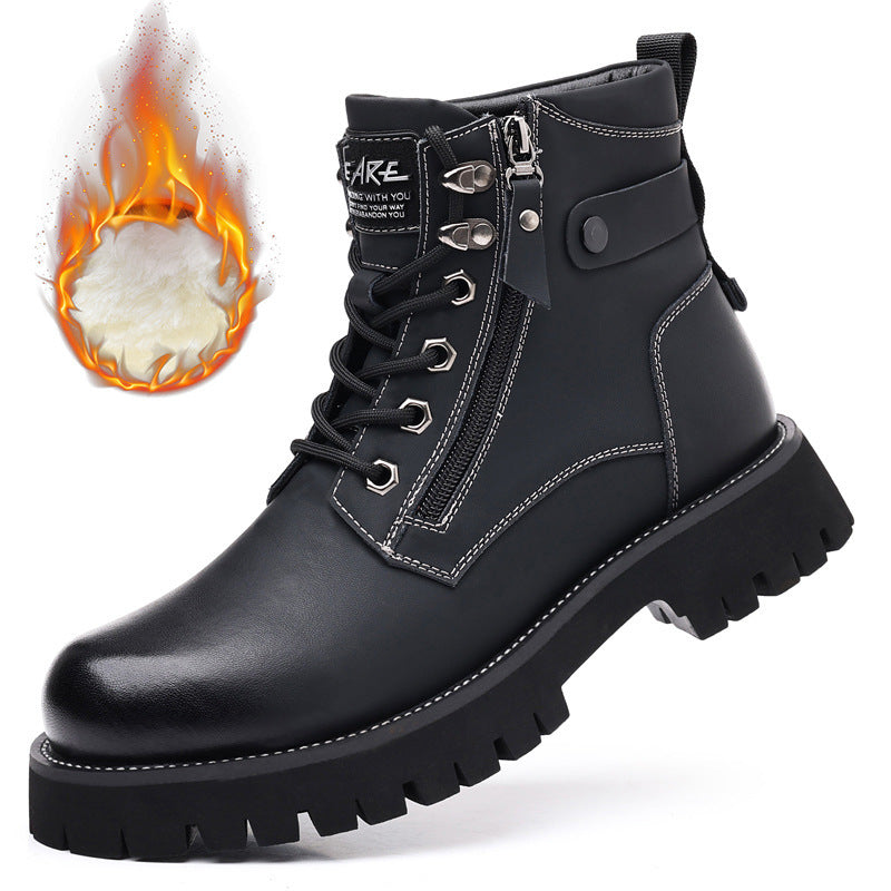 Men's High-top Velvet Thermal Height Increasing Leather Boots - DM Otaku Shop
