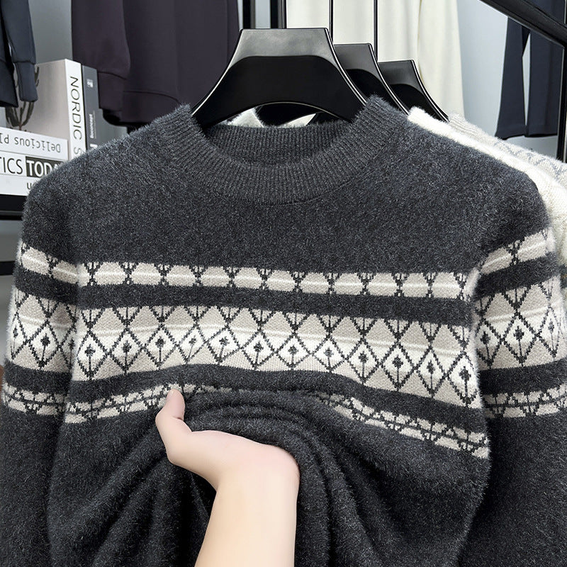 Fashion New Round Neck Pullover Mink Knitted Sweater Men