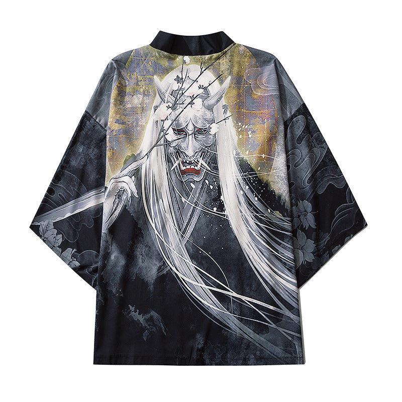 New Style Demon Printing Cardigan Men Cosplay Obi Male Yukata Haori Samurai Traditional Japanese Clothing - DM Otaku Shop