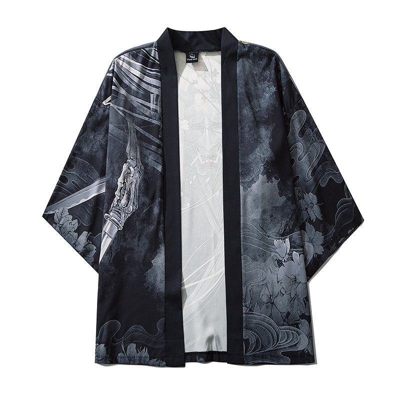 New Style Demon Printing Cardigan Men Cosplay Obi Male Yukata Haori Samurai Traditional Japanese Clothing - DM Otaku Shop