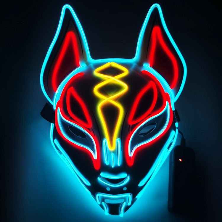 Glowing Cat Face Mask For Women Demon Slayer Cold Light Fox Mask Masquerade Cosplay Props Bar Haunted House Christmas Decor - DM Otaku Shop