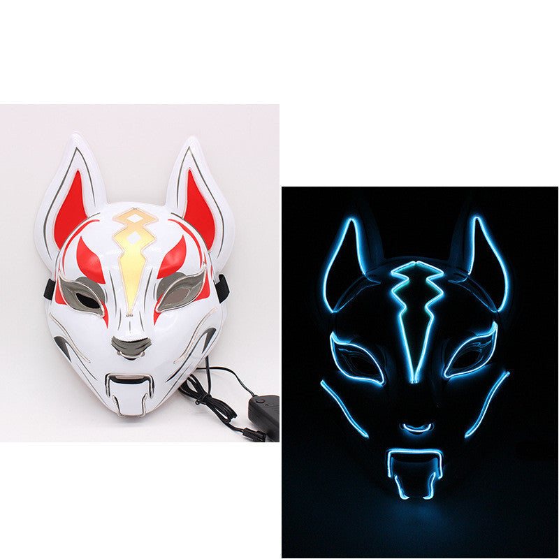 Glowing Cat Face Mask For Women Demon Slayer Cold Light Fox Mask Masquerade Cosplay Props Bar Haunted House Christmas Decor - DM Otaku Shop
