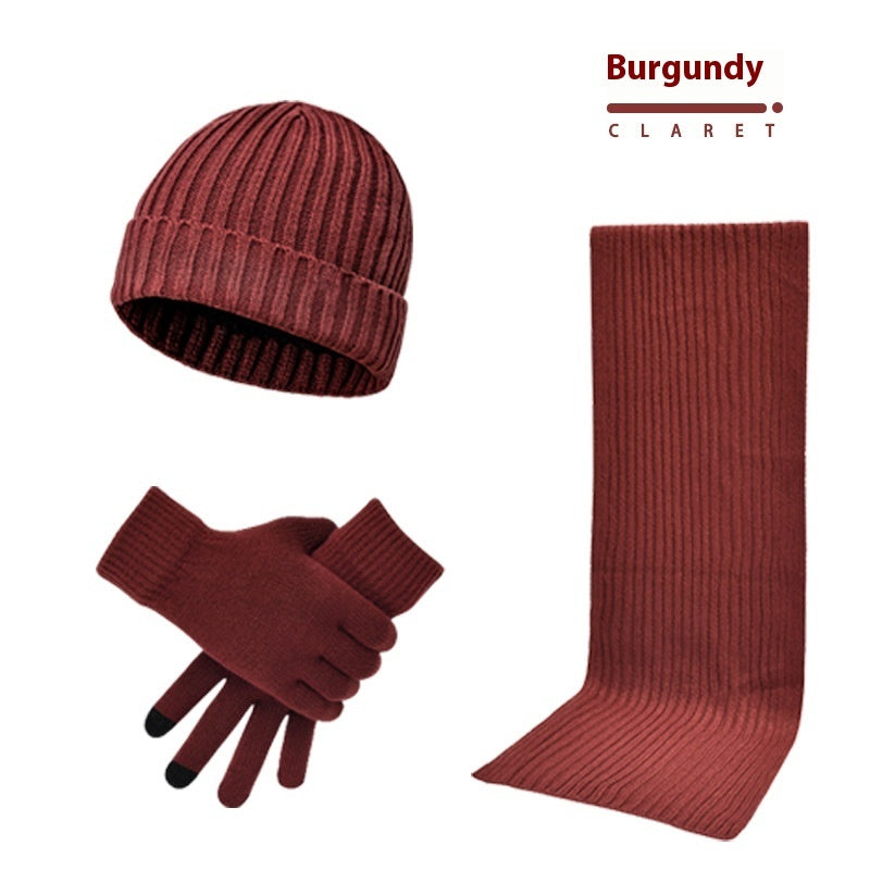 Men's And Women's Knitted Thickened Warm Wool Hat Scarf Gloves Three-piece Set - DM Otaku Shop
