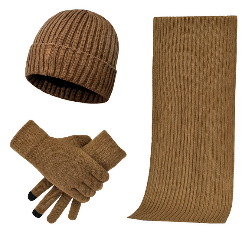 Men's And Women's Knitted Thickened Warm Wool Hat Scarf Gloves Three-piece Set - DM Otaku Shop