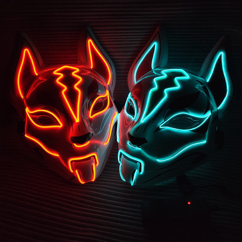 Glowing Cat Face Mask For Women Demon Slayer Cold Light Fox Mask Masquerade Cosplay Props Bar Haunted House Christmas Decor - DM Otaku Shop