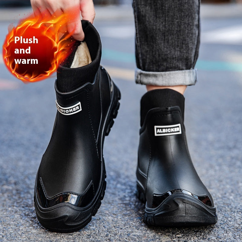 Large Size Fixed Velvet Rain Boots Stylish Water Shoes Men And Women Outdoor - DM Otaku Shop