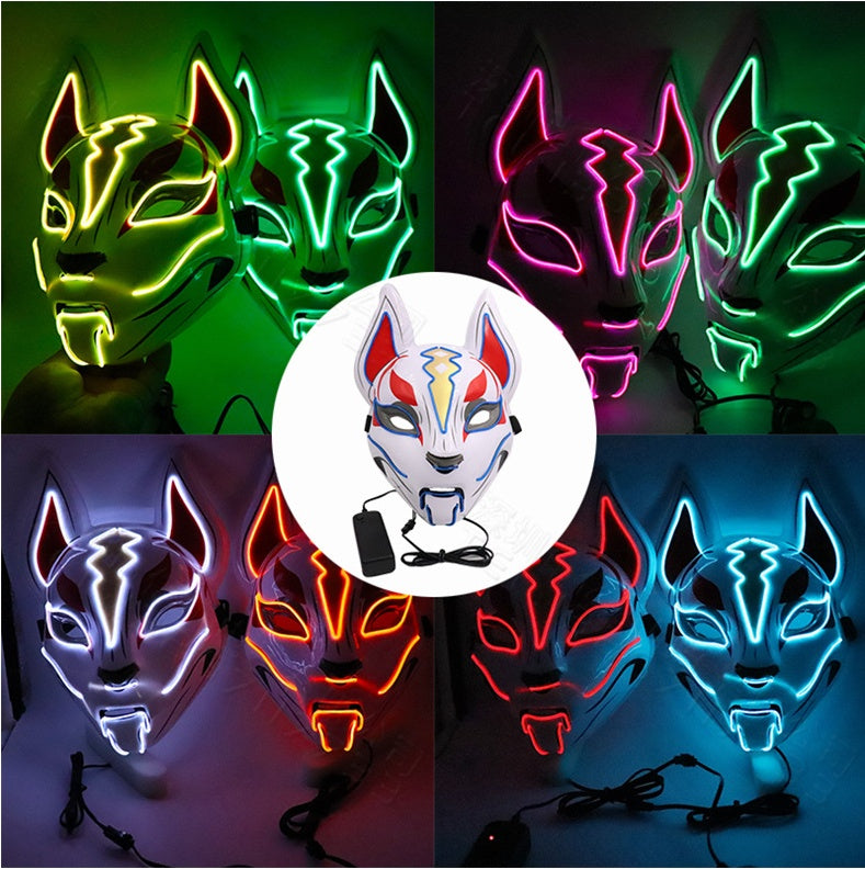 Glowing Cat Face Mask For Women Demon Slayer Cold Light Fox Mask Masquerade Cosplay Props Bar Haunted House Christmas Decor - DM Otaku Shop