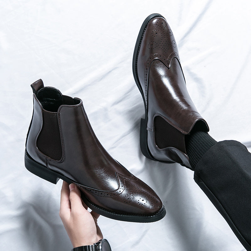 High-top Leather Shoes Men's Pointed Chelsea Booties - DM Otaku Shop