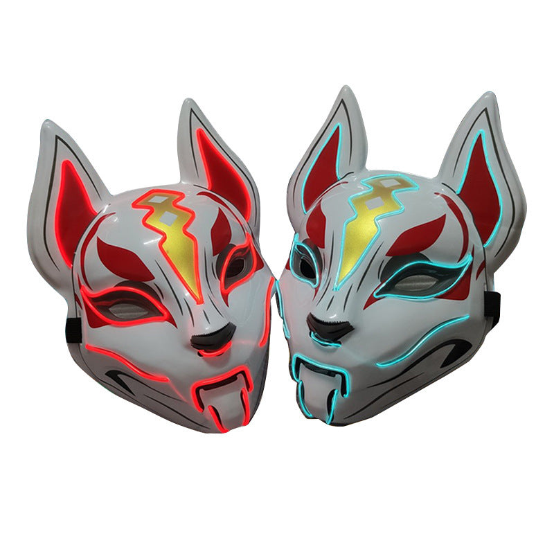 Glowing Cat Face Mask For Women Demon Slayer Cold Light Fox Mask Masquerade Cosplay Props Bar Haunted House Christmas Decor - DM Otaku Shop