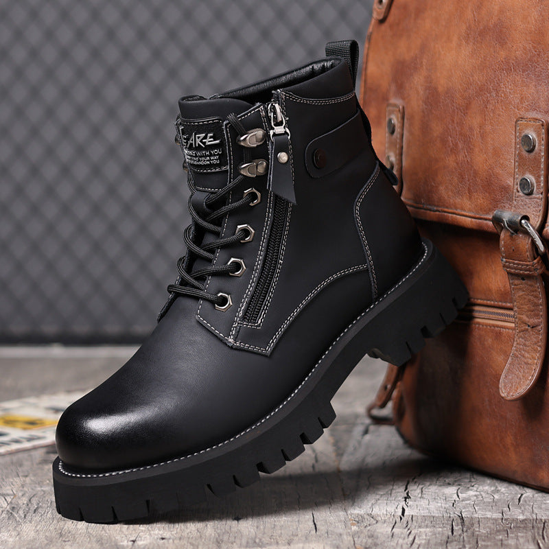 Men's High-top Velvet Thermal Height Increasing Leather Boots - DM Otaku Shop