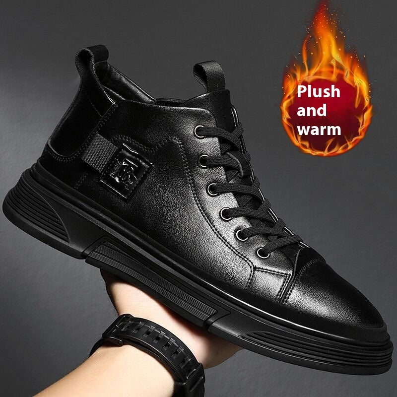 High-top Men's Shoes Winter Men's Leather Shoes Leather Casual - DM Otaku Shop
