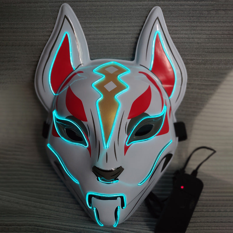 Glowing Cat Face Mask For Women Demon Slayer Cold Light Fox Mask Masquerade Cosplay Props Bar Haunted House Christmas Decor - DM Otaku Shop