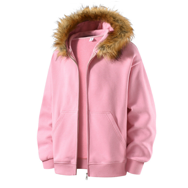 Fur Collar Zip-up Shirt Sweater For Men And Women - DM Otaku Shop