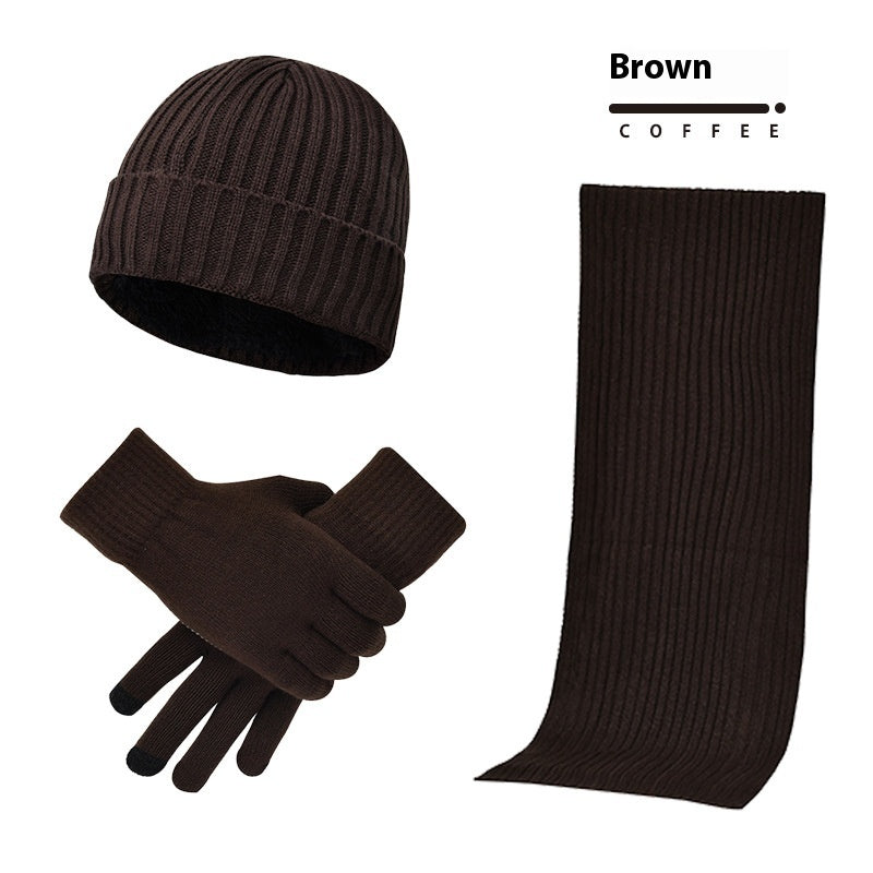 Men's And Women's Knitted Thickened Warm Wool Hat Scarf Gloves Three-piece Set - DM Otaku Shop
