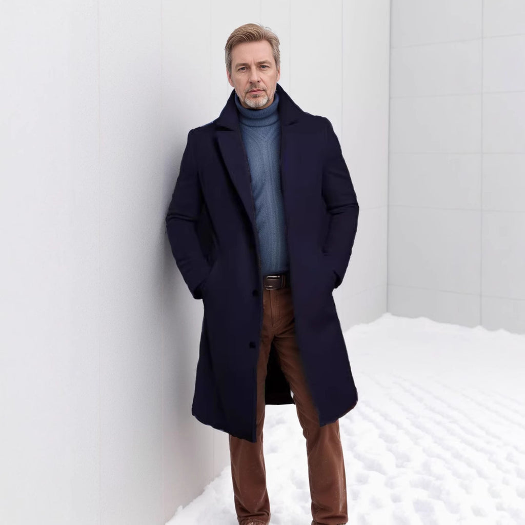 Men's Mid-length Solid Color Autumn And Winter Woolen Coat