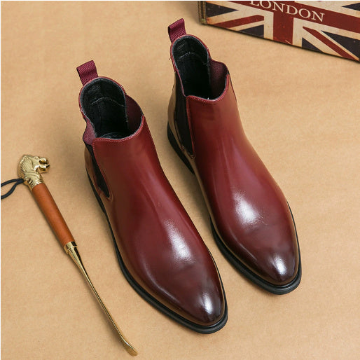 High-top Leather Shoes Men's Pointed Chelsea Booties - DM Otaku Shop