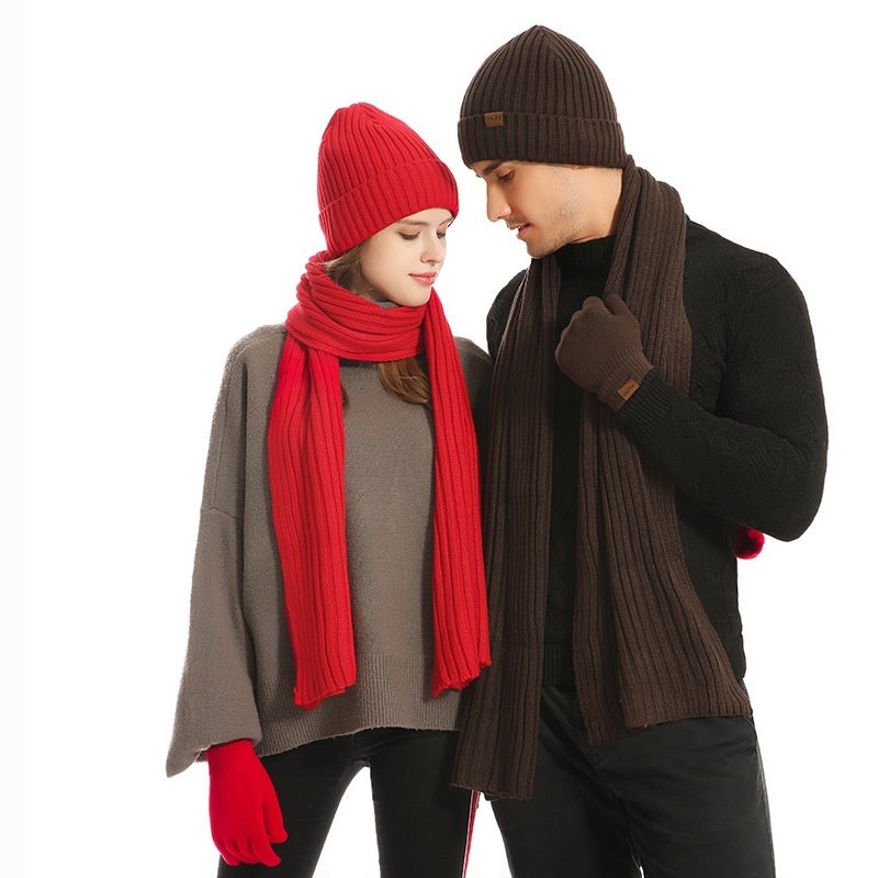Men's And Women's Knitted Thickened Warm Wool Hat Scarf Gloves Three-piece Set - DM Otaku Shop
