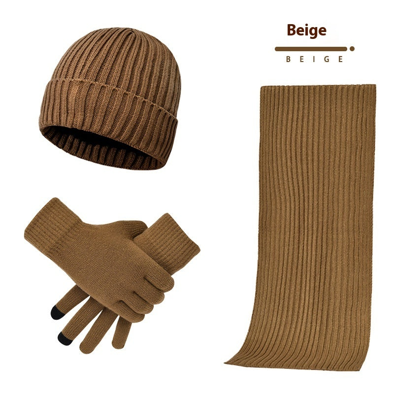 Men's And Women's Knitted Thickened Warm Wool Hat Scarf Gloves Three-piece Set - DM Otaku Shop