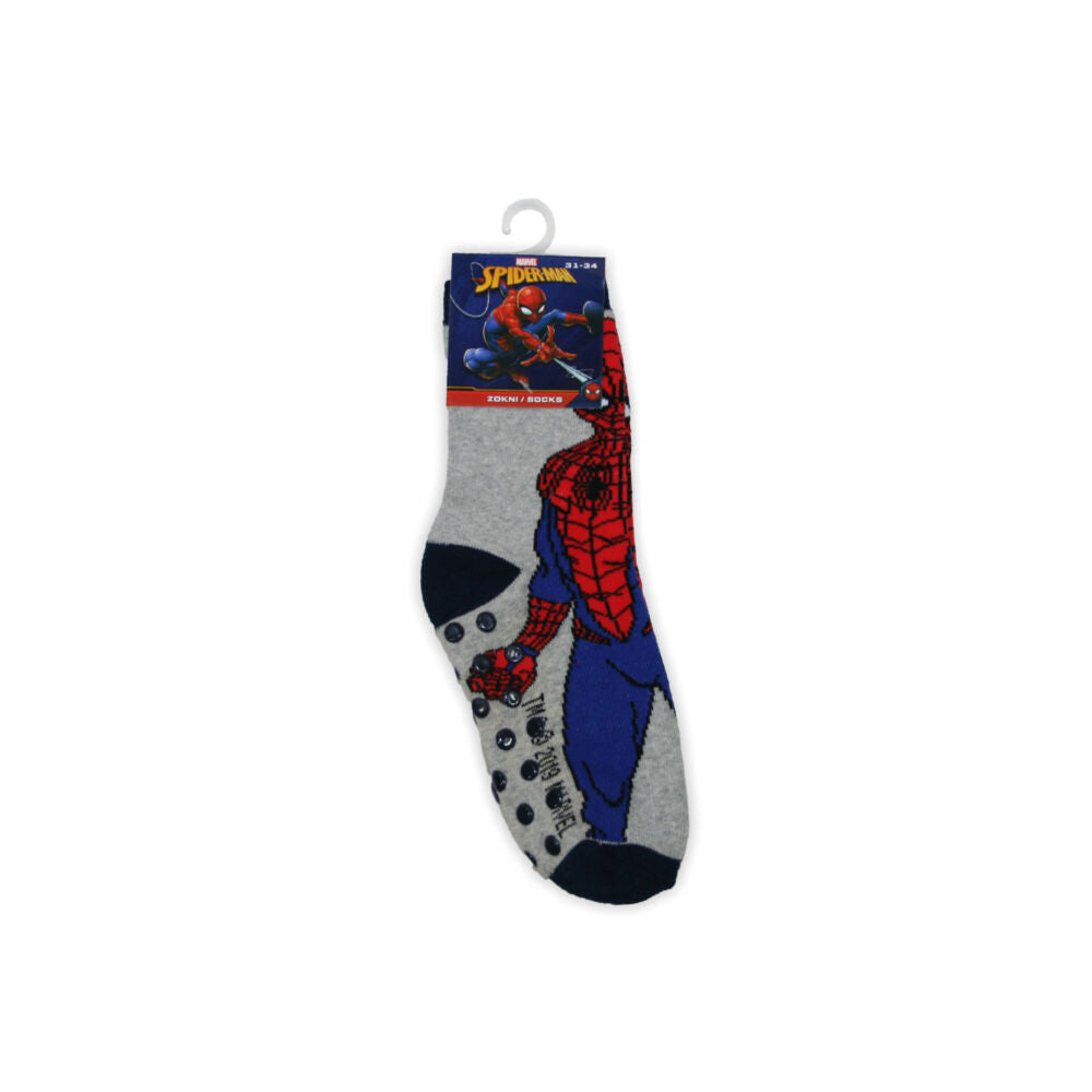 Csúszásgátlós gyerek bokazokni - Pókember - teliplüss - szürke-kék - 27-30 - DM Otaku Shop