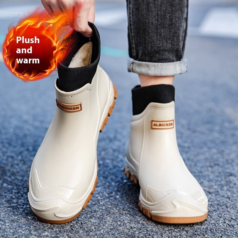 Large Size Fixed Velvet Rain Boots Stylish Water Shoes Men And Women Outdoor - DM Otaku Shop