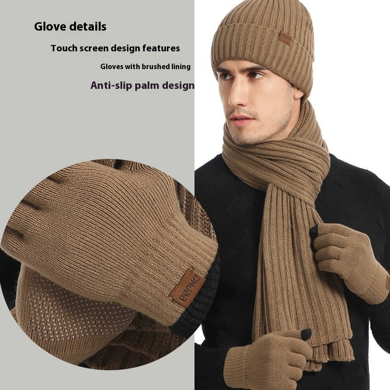 Men's And Women's Knitted Thickened Warm Wool Hat Scarf Gloves Three-piece Set - DM Otaku Shop