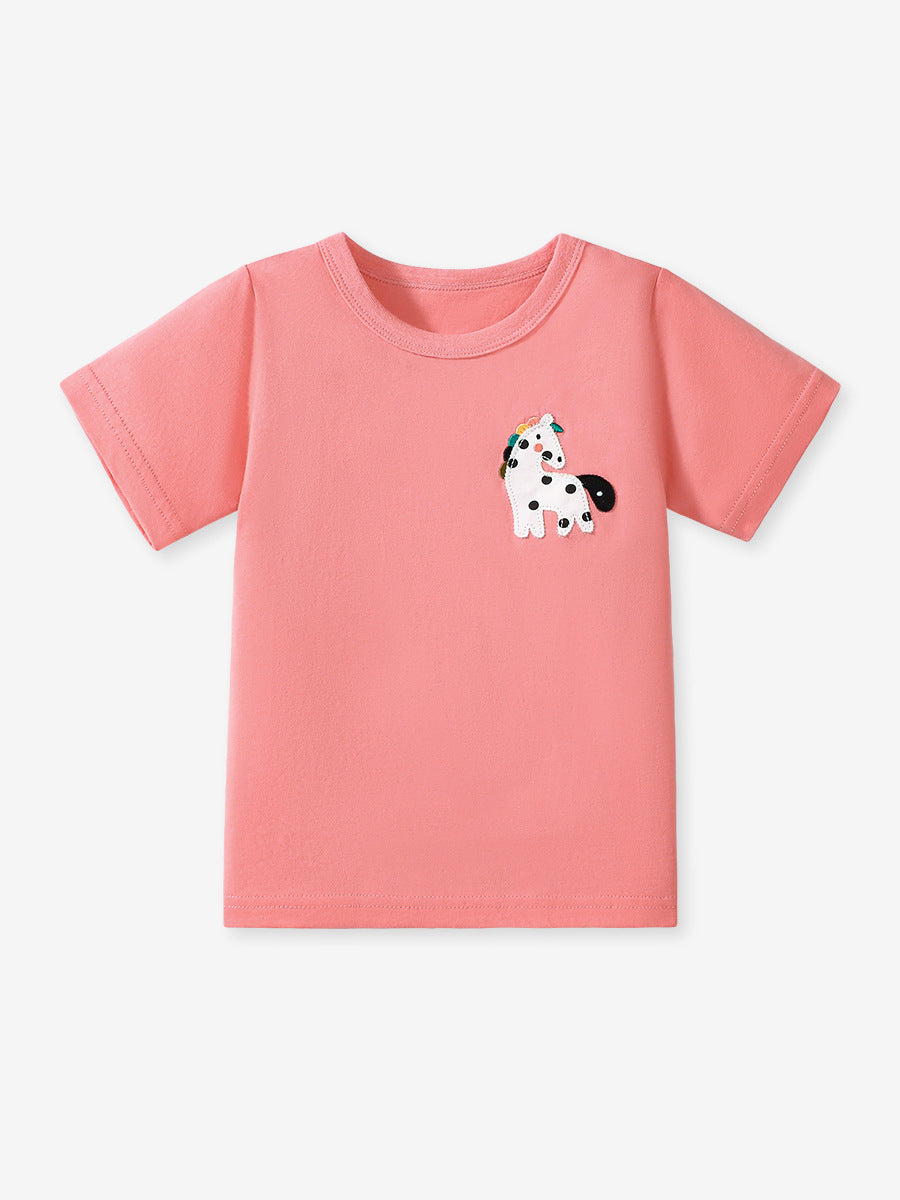 Girls’ Dots Cartoon Pattern Short Sleeves T-shirt in European and American Style for Summer-1