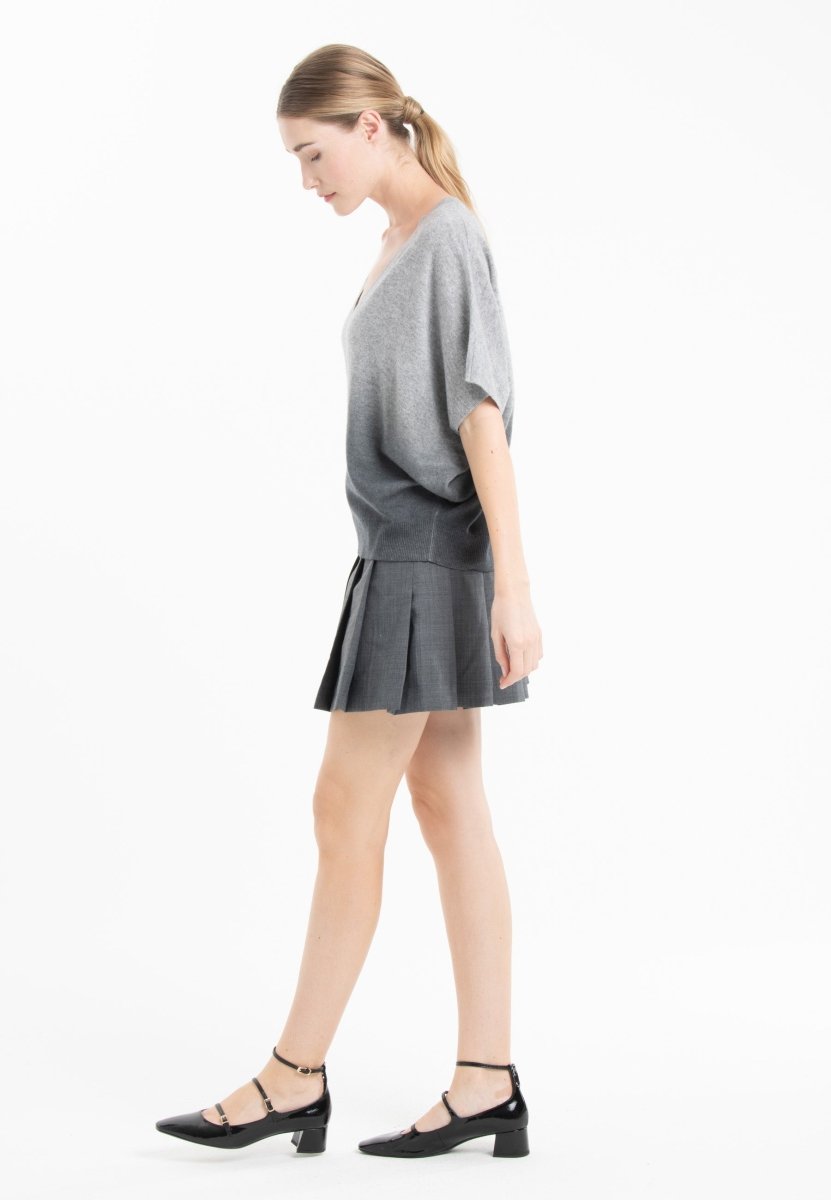 Pull col V cachemire gris clair/gris anthracite femme - RIA 7B - DM Otaku Shop